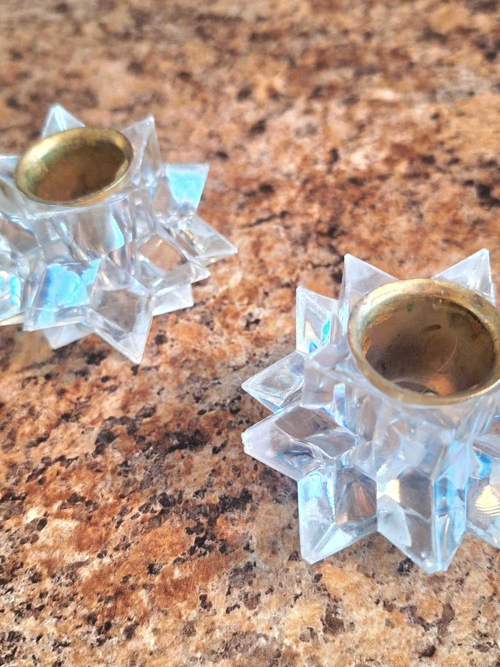 Vintage Crystal Clear Lucite Starburst CANDLE HOLDERS - Set Of 2